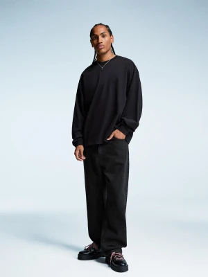 Bershka Jeansy O Kroju Baggy Mężczyzna Czarny