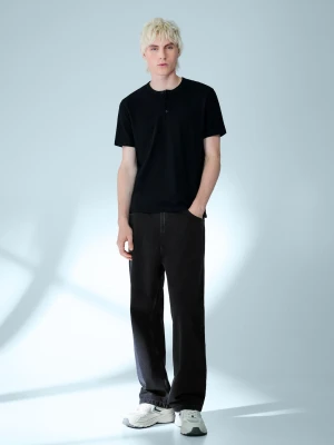 Bershka Jeansy O Kroju Baggy Mężczyzna Czarny