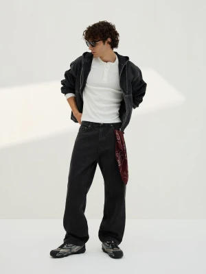 Bershka Jeansy O Kroju Baggy Mężczyzna Czarny