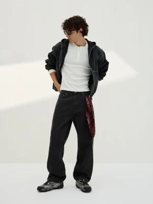 Bershka Jeansy O Kroju Baggy Mężczyzna Czarny