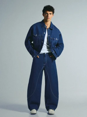 Bershka Jeansy O Kroju Baggy Mężczyzna Granatowy