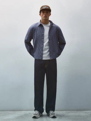 Bershka Jeansy O Kroju Baggy Mężczyzna Granatowy