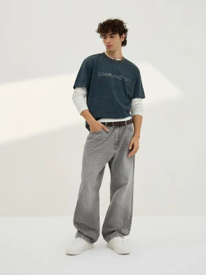 Bershka Jeansy O Kroju Baggy Mężczyzna Szary