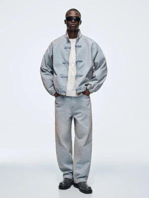 Bershka Jeansy O Kroju Baggy Mężczyzna Wyblakły Niebieski