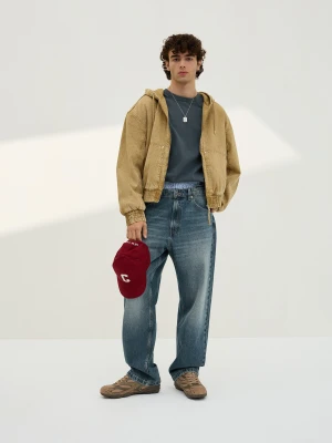 Bershka Jeansy O Kroju Baggy Mężczyzna Zielony