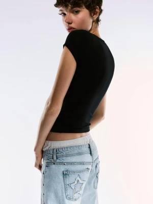 Bershka Jeansy O Kroju Baggy Z Ćwiekami I Gwiazdami Kobieta Jasnoniebieski