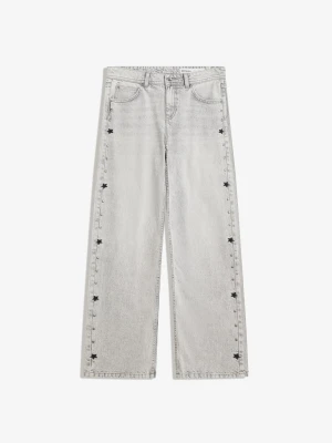 Bershka Jeansy O Kroju Baggy Z Ćwiekami I Gwiazdami Kobieta Szary