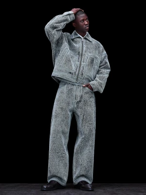 Bershka Jeansy O Kroju Baggy Z Fakturą Mężczyzna Wyblakły Niebieski