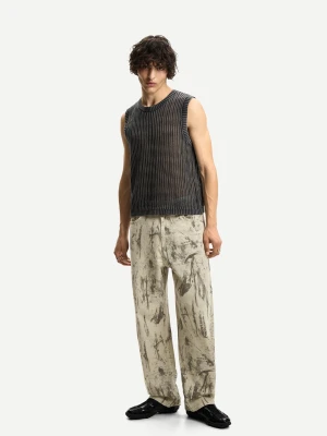 Bershka Jeansy O Kroju Baggy Z Nadrukiem Mężczyzna Zielony