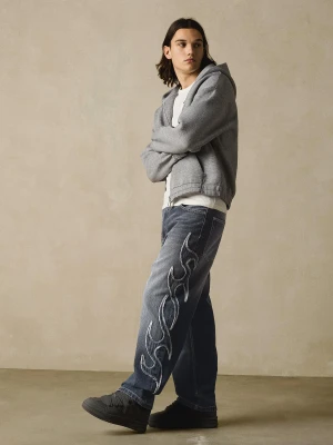 Bershka Jeansy O Kroju Baggy Z Naszywką Mężczyzna Ciemnoniebieski