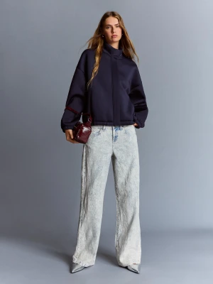 Bershka Jeansy O Kroju Baggy Z Niskim Stanem Żakardowe Kobieta Wyblakły Niebieski