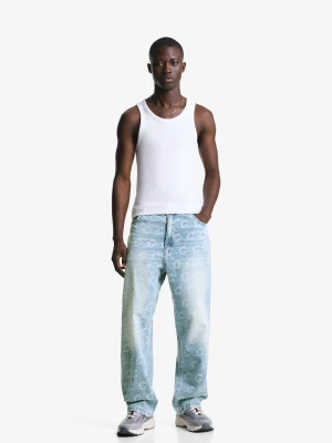 Bershka Jeansy O Kroju Baggy Żakardowe Mężczyzna Wyblakły Niebieski