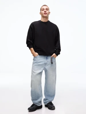 Bershka Jeansy O Kroju Baggy Żakardowe Mężczyzna Wyblakły Niebieski