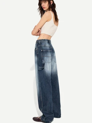 Bershka Jeansy O Kroju Balloon Typu Carpenter Z Regulacją Kobieta Ciemnoniebieski