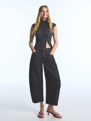 Bershka Jeansy O Kroju Barrel I Krótszym Kroju Kobieta Granatowy