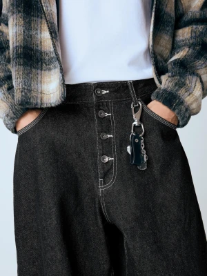 Bershka Jeansy O Kroju Barrel Mężczyzna Czarny