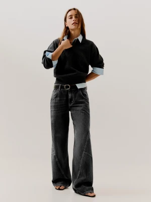 Bershka Jeansy O Kroju Barrel Z Niskim Stanem Kobieta Ciemnoszary