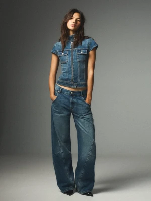 Bershka Jeansy O Kroju Barrel Z Niskim Stanem Kobieta Niebieski