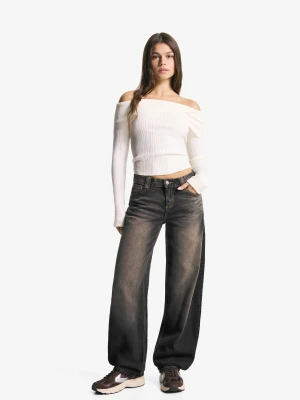 Bershka Jeansy O Kroju Barrel Z Wysokim Stanem Kobieta Czarny