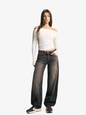 Bershka Jeansy O Kroju Barrel Z Wysokim Stanem Kobieta Czarny