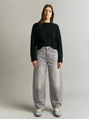 Bershka Jeansy O Kroju Barrel Z Wysokim Stanem Kobieta Szary