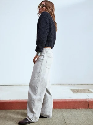Bershka Jeansy O Kroju Barrel Z Wysokim Stanem Kobieta Szary