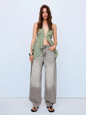 Bershka Jeansy O Kroju Barrel Z Wysokim Stanem Kobieta Szary