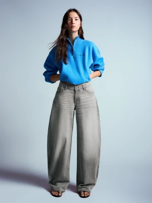 Bershka Jeansy O Kroju Barrel Z Wysokim Stanem Kobieta Szary