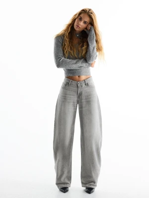 Bershka Jeansy O Kroju Barrel Z Wysokim Stanem Kobieta Szary