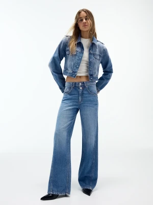 Bershka Jeansy O Kroju Barrel Z Wysokim Stanem Kobieta Wyblakły Niebieski