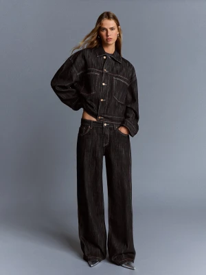 Bershka Jeansy O Kroju Boyfriend Żakardowe Kobieta Czarny