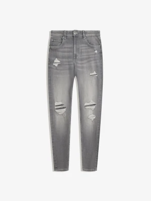 Bershka Jeansy O Kroju Carrot Z Przetarciami Mężczyzna Ciemnoszary