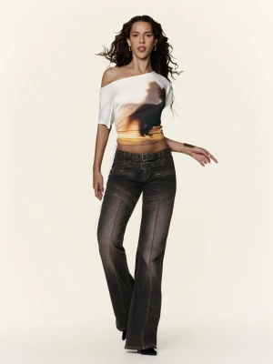 Bershka Jeansy O Kroju Flare Marina Sena Kobieta Czarny