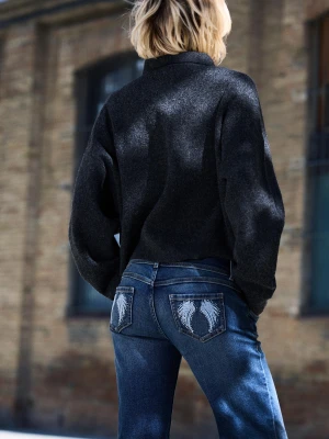 Bershka Jeansy O Kroju Flare Z Haftowanymi Kieszeniami Kobieta Niebieski