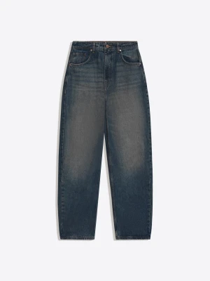 Bershka Jeansy O Kroju Loose Z Wysokim Stanem Kobieta Niebieski