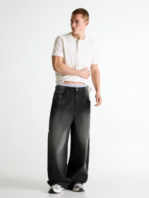 Bershka Jeansy O Kroju Megabaggy Mężczyzna Czarny