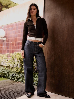 Bershka Jeansy O Kroju Straight Baggy Kobieta Granatowy