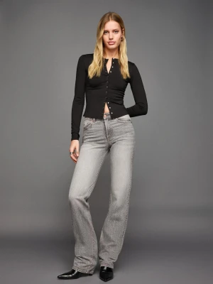 Bershka Jeansy O Kroju Straight Cigarette Kobieta Szary