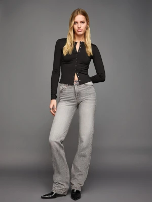 Bershka Jeansy O Kroju Straight Cigarette Kobieta Szary