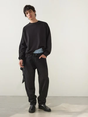 Bershka Jeansy O Kroju Straight Mężczyzna Czarny