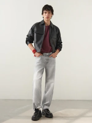 Bershka Jeansy O Kroju Straight Mężczyzna Szary