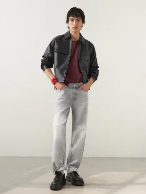 Bershka Jeansy O Kroju Straight Mężczyzna Szary