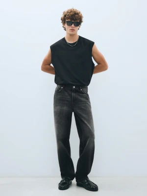 Bershka Jeansy O Kroju Straight Wide Mężczyzna Czarny