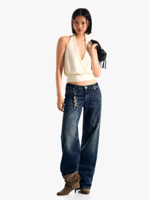 Bershka Jeansy O Kroju Straight Z Niskim Stanem Kobieta Niebieski