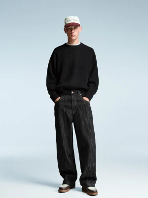 Bershka Jeansy O Kroju Super Baggy Mężczyzna Czarny
