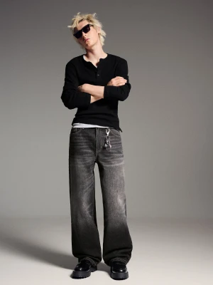 Bershka Jeansy O Kroju Super Baggy Mężczyzna Czarny