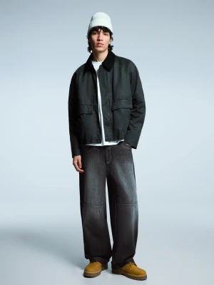 Bershka Jeansy O Kroju Super Baggy Mężczyzna Czarny