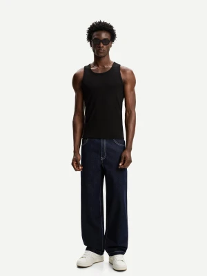 Bershka Jeansy O Kroju Super Baggy Mężczyzna Granatowy