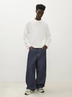 Bershka Jeansy O Kroju Super Baggy Mężczyzna Granatowy