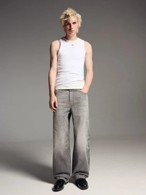 Bershka Jeansy O Kroju Super Baggy Mężczyzna Szary